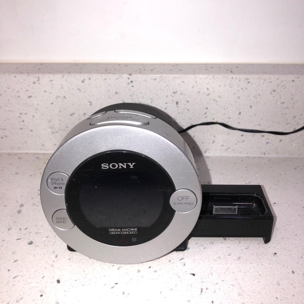 Sony Silver and Black Clock Radio with Device Dock